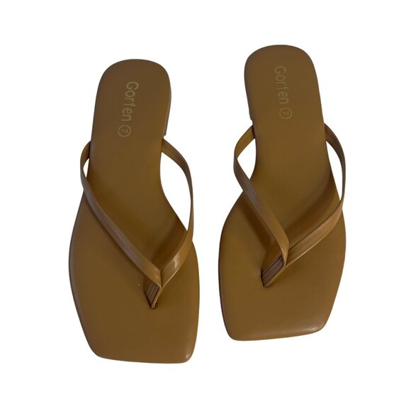 Gorfen Square Toe Flip Flop Sandals Womens Size 7 Tan - Picture 2 of 8